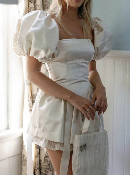 Lovely Short Wedding Dress,Wedding Reception Dress With Satin Streamers,WS25103102, Ivory / US20W Lovely Short Wedding Dress,Wedding Reception Dress With Satin Streamers,WS25103102, Ivory / US20W