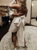 Spaghetti Straps Short Satin Wedding Dress,Wedding Reception Dress With Big Bow,WS25103101