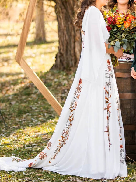 Embroidered Chiffon Wedding Dress,Destination Wedding Dress,WD2563030