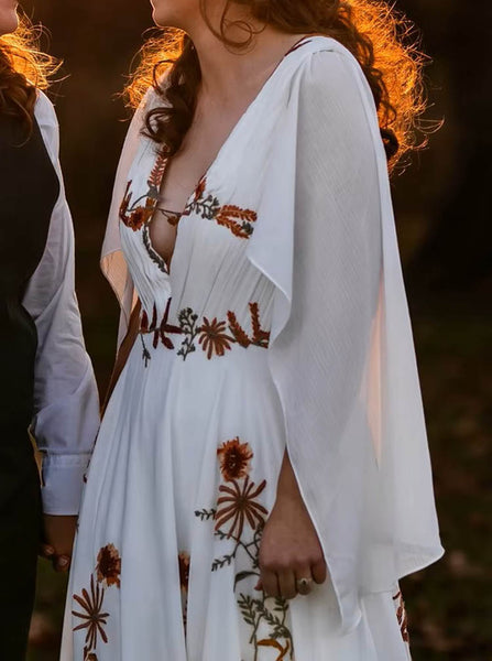 Embroidered Chiffon Wedding Dress,Destination Wedding Dress,WD2563030