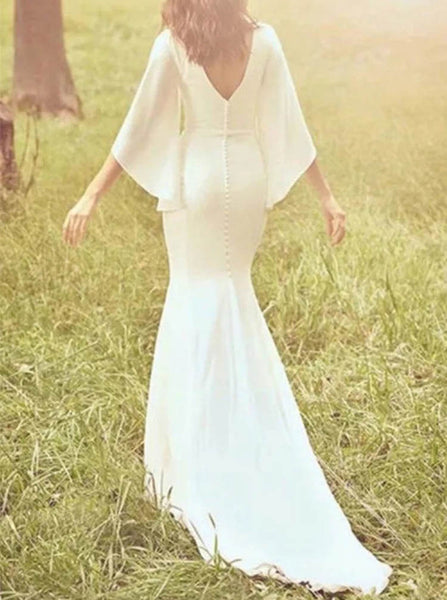 Stretch Crepe Plus Size Wedding Dress,Plunging Neckline Wedding Dress,WD2553030