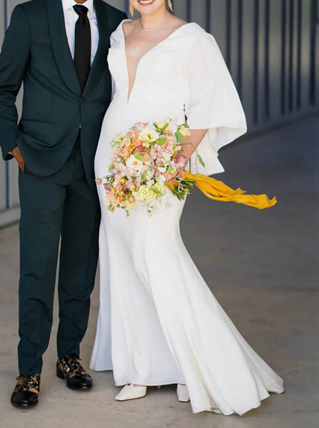 Stretch Crepe Plus Size Wedding Dress,Plunging Neckline Wedding Dress,WD2553030