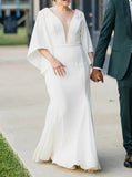 Stretch Crepe Plus Size Wedding Dress,Plunging Neckline Wedding Dress,WD2553030