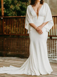 Stretch Crepe Plus Size Wedding Dress,Plunging Neckline Wedding Dress,WD2553030