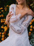 Boho Lace Wedding Dress,Bell Sleeve Wedding Gown,WD2510331628