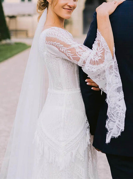 Boho Lace Wedding Dress,Bell Sleeve Wedding Gown,WD2510331628
