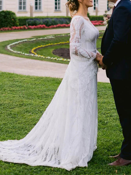 Boho Lace Wedding Dress,Bell Sleeve Wedding Gown,WD2510331628