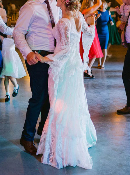 Boho Lace Wedding Dress,Bell Sleeve Wedding Gown,WD2510331628