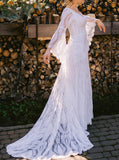 Boho Lace Wedding Dress,Bell Sleeve Wedding Gown,WD2510331628