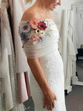 Removable Topper Wedding Gown,Lace Bridal Gown With Floral Appliques,WD2510131551