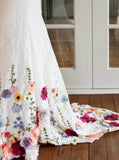 Removable Topper Wedding Gown,Lace Bridal Gown With Floral Appliques,WD2510131551