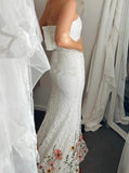 Removable Topper Wedding Gown,Lace Bridal Gown With Floral Appliques,WD2510131551