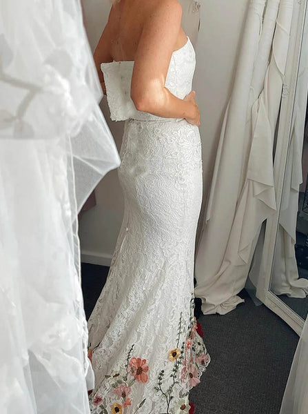 Removable Topper Wedding Gown,Lace Bridal Gown With Floral Appliques,WD2510131551