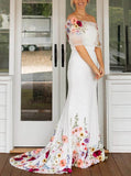 Removable Topper Wedding Gown,Lace Bridal Gown With Floral Appliques,WD2510131551