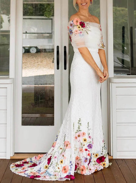 Removable Topper Wedding Gown,Lace Bridal Gown With Floral Appliques,WD2510131551