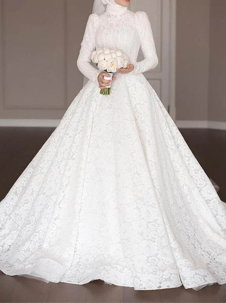 A-line Wedding Dress With Long Sleeves,Modest Bridal Gown,WD2510131455