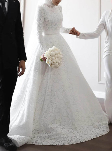 A-line Wedding Dress With Long Sleeves,Modest Bridal Gown,WD2510131455