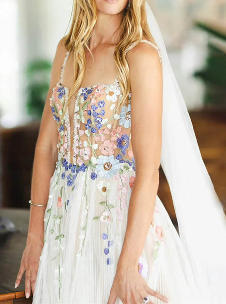 Floral Appliqued Wedding Dress,Destination Bridal Gown,WD2510031437