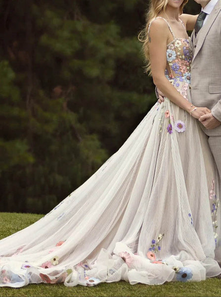 Floral Appliqued Wedding Dress,Destination Bridal Gown,WD2510031437