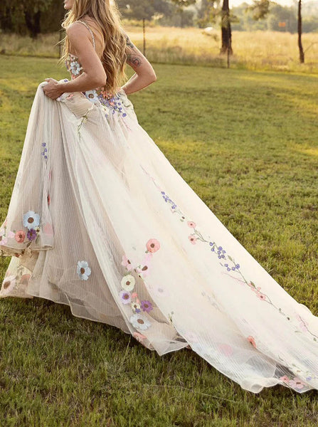Floral Appliqued Wedding Dress,Destination Bridal Gown,WD2510031437