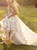 Floral Appliqued Wedding Dress,Destination Bridal Gown,WD2510031437