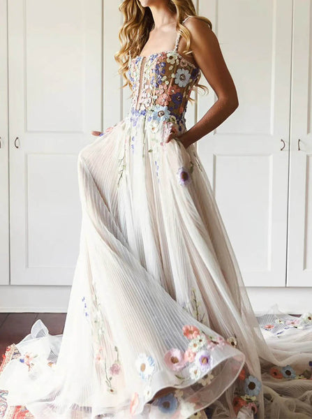 Floral Appliqued Wedding Dress,Destination Bridal Gown,WD2510031437