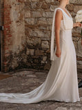 Plunging Neck Wedding Dress,Simple Destination Wedding Dress,WD2514021631