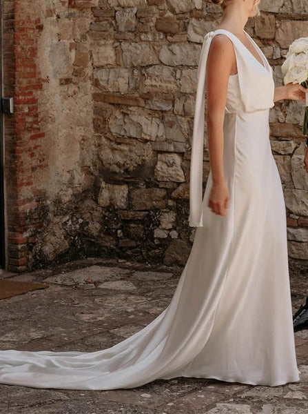 Plunging Neck Wedding Dress,Simple Destination Wedding Dress,WD2514021631
