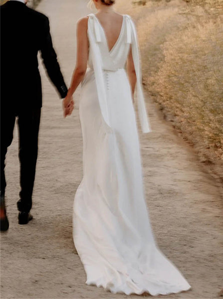 Plunging Neck Wedding Dress,Simple Destination Wedding Dress,WD2514021631
