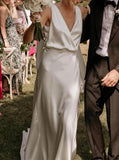 Plunging Neck Wedding Dress,Simple Destination Wedding Dress,WD2514021631