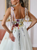 Tie Strap A-line Wedding Dress,Embroidered Bodice Wedding Gown,WS2510021521