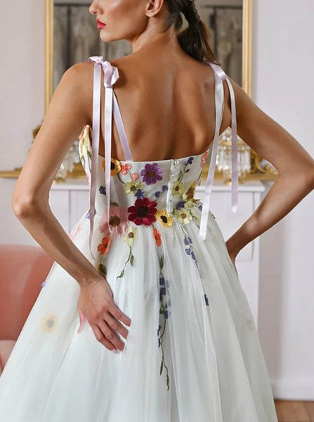Tie Strap A-line Wedding Dress,Embroidered Bodice Wedding Gown,WS2510021521