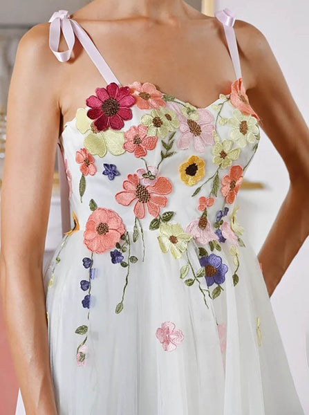 Tie Strap A-line Wedding Dress,Embroidered Bodice Wedding Gown,WS2510021521