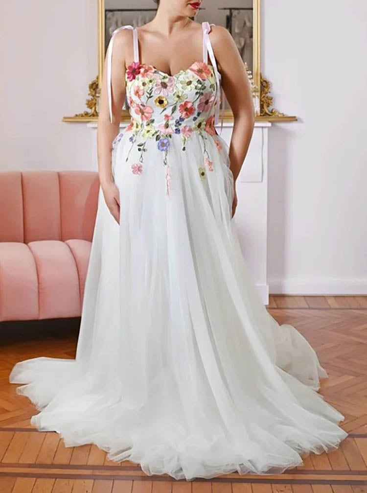 Tie Strap A-line Wedding Dress,Embroidered Bodice Wedding Gown,WS2510021521, Black / US14W Tie Strap A-line Wedding Dress,Embroidered Bodice Wedding Gown,WS2510021521, Black / US14W