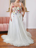 Tie Strap A-line Wedding Dress,Embroidered Bodice Wedding Gown,WS2510021521