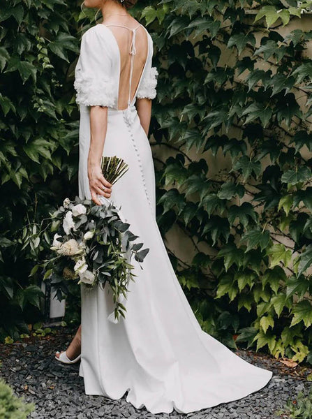 Stretch Crepe Wedding Gown,V Neck Destination Wedding Gown,WD2509291651