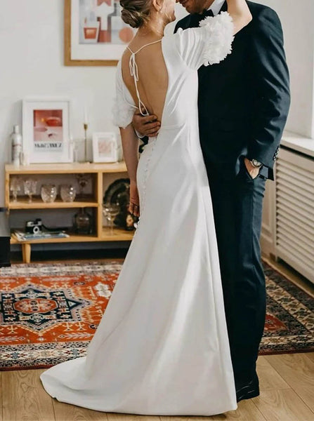 Stretch Crepe Wedding Gown,V Neck Destination Wedding Gown,WD2509291651