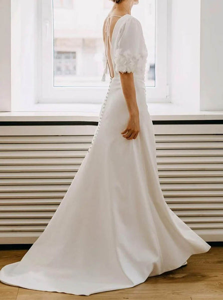 Stretch Crepe Wedding Gown,V Neck Destination Wedding Gown,WD2509291651
