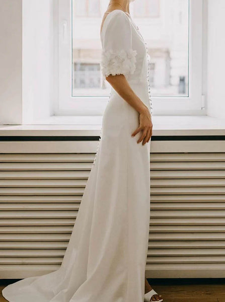 Stretch Crepe Wedding Gown,V Neck Destination Wedding Gown,WD2509291651