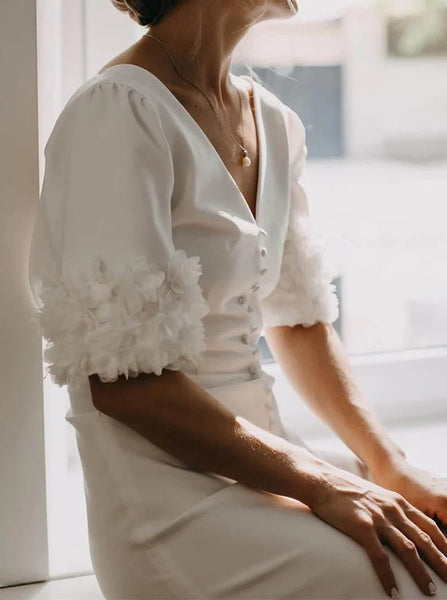 Stretch Crepe Wedding Gown,V Neck Destination Wedding Gown,WD2509291651