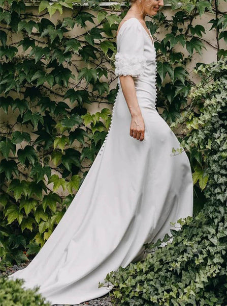 Stretch Crepe Wedding Gown,V Neck Destination Wedding Gown,WD2509291651