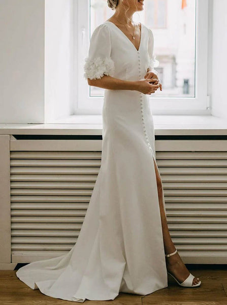 Stretch Crepe Wedding Gown,V Neck Destination Wedding Gown,WD2509291651