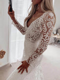 Boho Lace Wedding Dress,Illusion Sleeve Lace Bridal Dress,WD2509291508