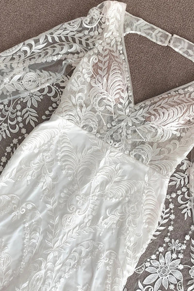 Boho Lace Wedding Dress,Illusion Sleeve Lace Bridal Dress,WD2509291508