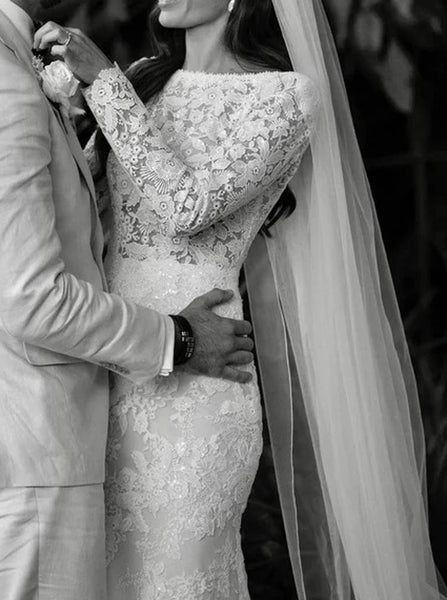 Lace Wedding Dress With Long Sleeve,Open Back Wedding Gown,WD09251506