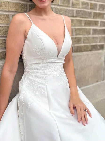 A-line Satin Wedding Gown,Spaghetti Straps Wedding Dress,WD2509171719