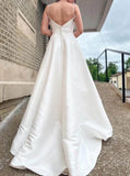 A-line Satin Wedding Gown,Spaghetti Straps Wedding Dress,WD2509171719
