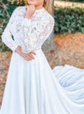 Modest Wedding Dress With Long Sleeve,Chiffon Outdoor Wedding Dress,WD2509171545