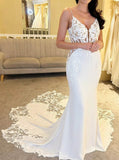 Spaghetti Straps Fit and Flare Bridal Dress,Lace Petal Train Wedding Dress,WD012700