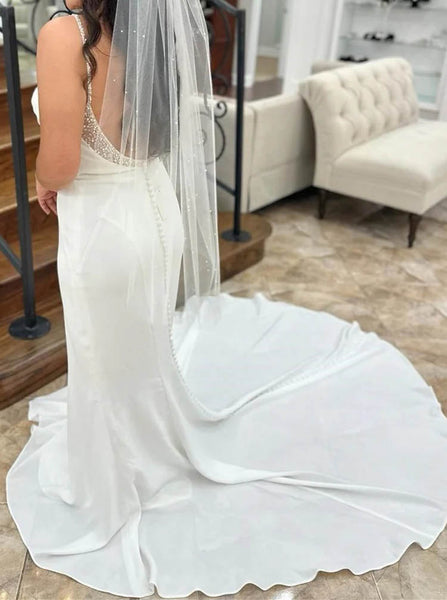 Fit And Flare Chiffon Wedding Dress,Beaded Neckline Bridal Dress,WD012600